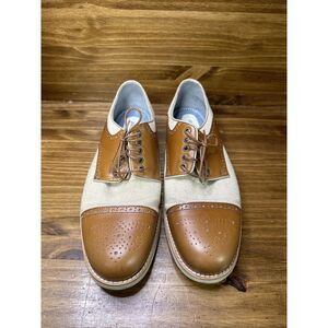 Johnston Murphy Ellington Men Size 10.5 Tan Brown Leather Wingtip Shoe Sheepskin